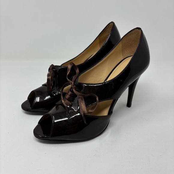Anne Klein Shoes - Anne Klein Brown Patent Leather Lace Up Heels Vintage Size 6